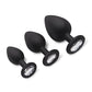 Gemsations 3 pc 2.75" & 3.15" & 3.7" Silicone Bling Bling Butt Plug Training Set - Black