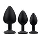 Gemsations 3 pc 2.75" & 3.15" & 3.7" Silicone Bling Bling Butt Plug Training Set - Black