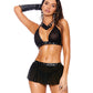 Leather & Mesh Halter Bra Top w/Mini Skirt & G-String - Black LG