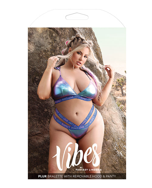 Vibes Plur Bralette w/Removable Hood & Panty Iridescent QN