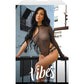 Vibes Baddie Glitter Mesh Bodysuit w/One Shoulder Long Sleeve & Snap Closure - Black L/XL