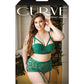 Curve Nadine Longline Contour Cup Bra, High Waist Panty w/Removable Garters Emerald 1X/2X