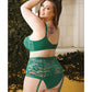 Curve Nadine Longline Contour Cup Bra, High Waist Panty w/Removable Garters Emerald 3X/4X