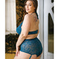 Curve Shay lace halter Bra Top & High Waist Crotchless Panty w/Removable Garters Teal 3X/4X