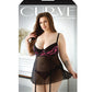 Curve Madison Soft Cup Babydoll w/Garters & Panty Black/Pink 3X/4X