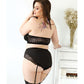 Curve Sadie Lace Overlay Keyhole Halter Top & Gartered Panty Black 1X/2X