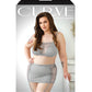 Curve Layne Lace & Microfiber Bralette w/Garter Skirt & G-String Gray 1X/2X