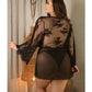 Curve Carrie Lace & Mesh Robe & Panty Black 1X/2X