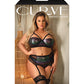 Curve Cassidy Metallic Foil Bra, Garter Belt & Panty Black 1X/2X