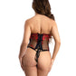 Floral Embroidered Mesh Corset w/G-String - Red/Black Large