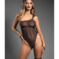 Domina One-Shoulder Sheer Mesh Teddy w/Rope Cuffs - Black S/M