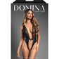 Domina Plunge Front Sheer Mesh & Vegan Leather Teddy w/Lock & Key - Black L/XL