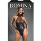 Domina Sheer Mesh Halter Teddy w/Wet Look Cinch Waist & Zipper Crotch - Black L/XL