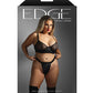 Edge Quilted Wetlook and Mesh Underwire Bra w/ Crotchless Panty - Black QN