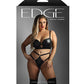 Edge Quilted Wetlook and Mesh Longline Underwire Bra w/ G-String - Black QN