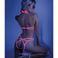 Glow Black Light Halter Bodysuit w/Open Sides Neon Pink S/M