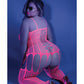 Glow Black Light Criss Cross Paneled Bodystocking Neon Pink QN