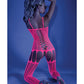 Glow Black Light Criss Cross Paneled Bodystocking Neon Pink O/S