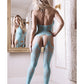 Sheer Fantasy Halter Neck Floral Lace Gartered Bodystocking & Panty Light Blue O/S