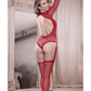 Sheer Infatuation Long Sleeve Teddy w/Attached Footless Stockings Red O/S