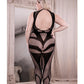 Sheer Cross Faded High Neck Crotchless Bodystocking Black QN