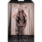 Sheer Cross Faded High Neck Crotchless Bodystocking Black QN