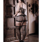 Fantasy Sheer Power Moves Cutout Net Dress w/Attached Garter Stockings Black QN