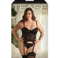 Tease Parker Eyelash Lace Gartered Bustier & G-String Black 1X/2X