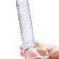 Glas 8" Big Dildo | Ribbed Realistic Dildo | G-Spot Glass Dildo with Balls | Clear Large Dildo