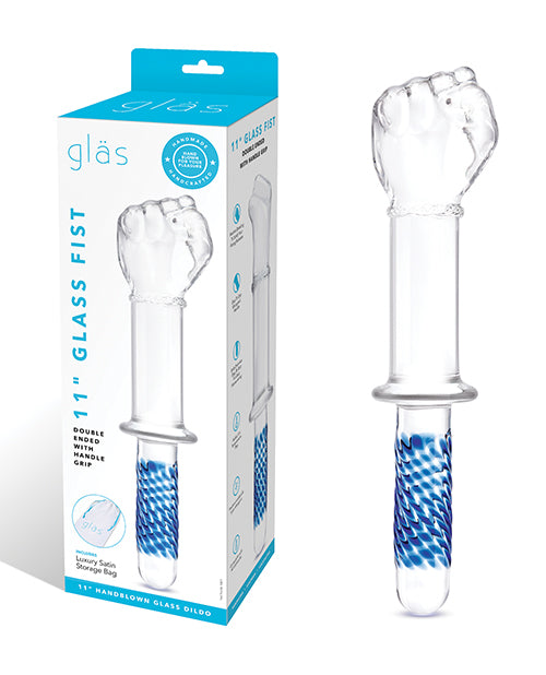 Glas 11" Big Dildo | Fist Double Dildo with Handle Grip | Glass Dildo | Body-Safe Realistic Dildo