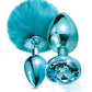 Nixie Metal Butt Plug Set w/Jewel Inlaid & Pom Pom - Blue Metallic