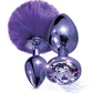 Nixie Metal Butt Plug Set w/Jewel Inlaid & Pom Pom - Purple Metallic