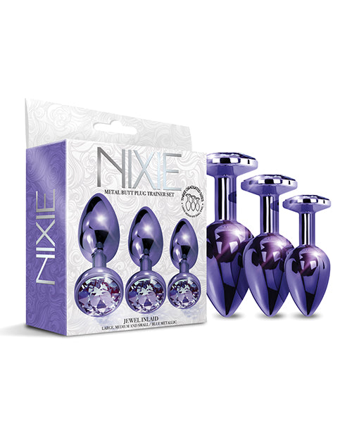 Nixie Metal Butt Plug Trainer Set w/Inlaid Jewel - Purple Metallic