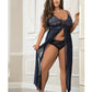 Empire Waist Laced Sheer Long Dress & Panty Midnight Navy QN