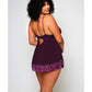 Cross Dye Lace & Microfiber Babydoll & G-String Purple 3X