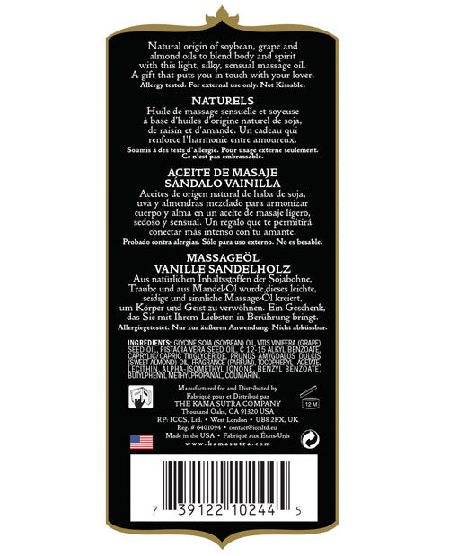 Kama Sutra Naturals Massage Oil - 8 oz Vanilla Sandlewood