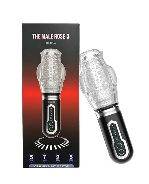 Male Rose 3 Thrusting, Rotating & Vibrating Oral Sex Masturbator - Black