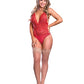 Risque Business Lace & Mesh Teddy w/Snap Crotch Red L/XL