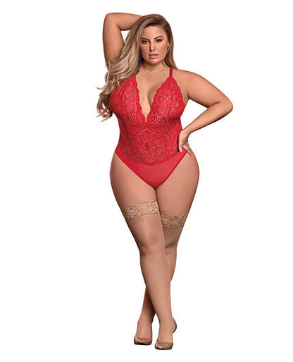 Risque Business Lace & Mesh Teddy w/Snap Crotch Red QN