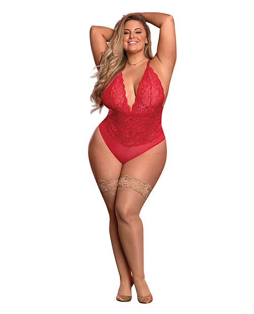 Risque Business Lace & Mesh Teddy w/Snap Crotch Red QN