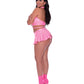 Club Candy Halter Open Cup Bra, Skirt & Thong Pink QN