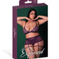 Leather & Lace Stretch Mesh and Lace Bralette w/Garter & Thong 3 pc Set - Plum 2X