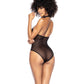 Mesh & Wet Look Halter Bodysuit Black L/XL