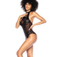 Mesh & Wet Look Halter Bodysuit Black L/XL