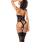 Cat Girl Lace Gartered Bodysuit w/Lace Up Back & Head Piece Black L/XL