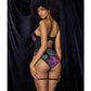 Flower Print Mesh Underwire Teddy w/Detachable Garter Straps Multi Color L/XL