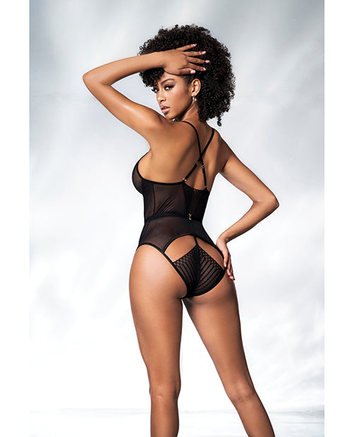 Mesh Cut Out Strappy Bodysuit  Black L/XL