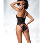 Mesh Cut Out Strappy Bodysuit  Black S/M