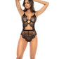 Floral Lace & Mesh Underwire Teddy w/Keyhole Details Black Large