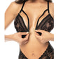 Lace & Mesh Teddy w/Front Clasp & Lace Up Back Black L/XL